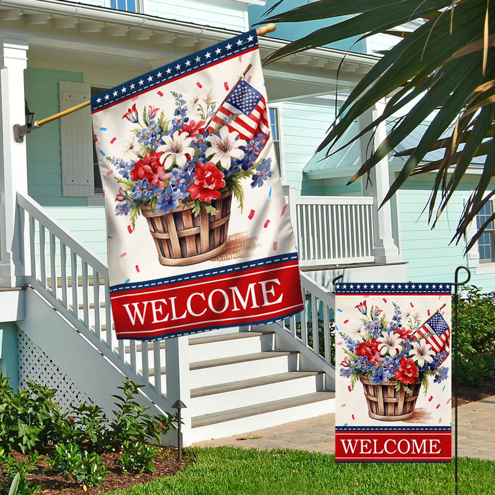 Flagwix American Flag - Welcome Floral Patriotic Flower 4th Of july American Flag TQN1348F