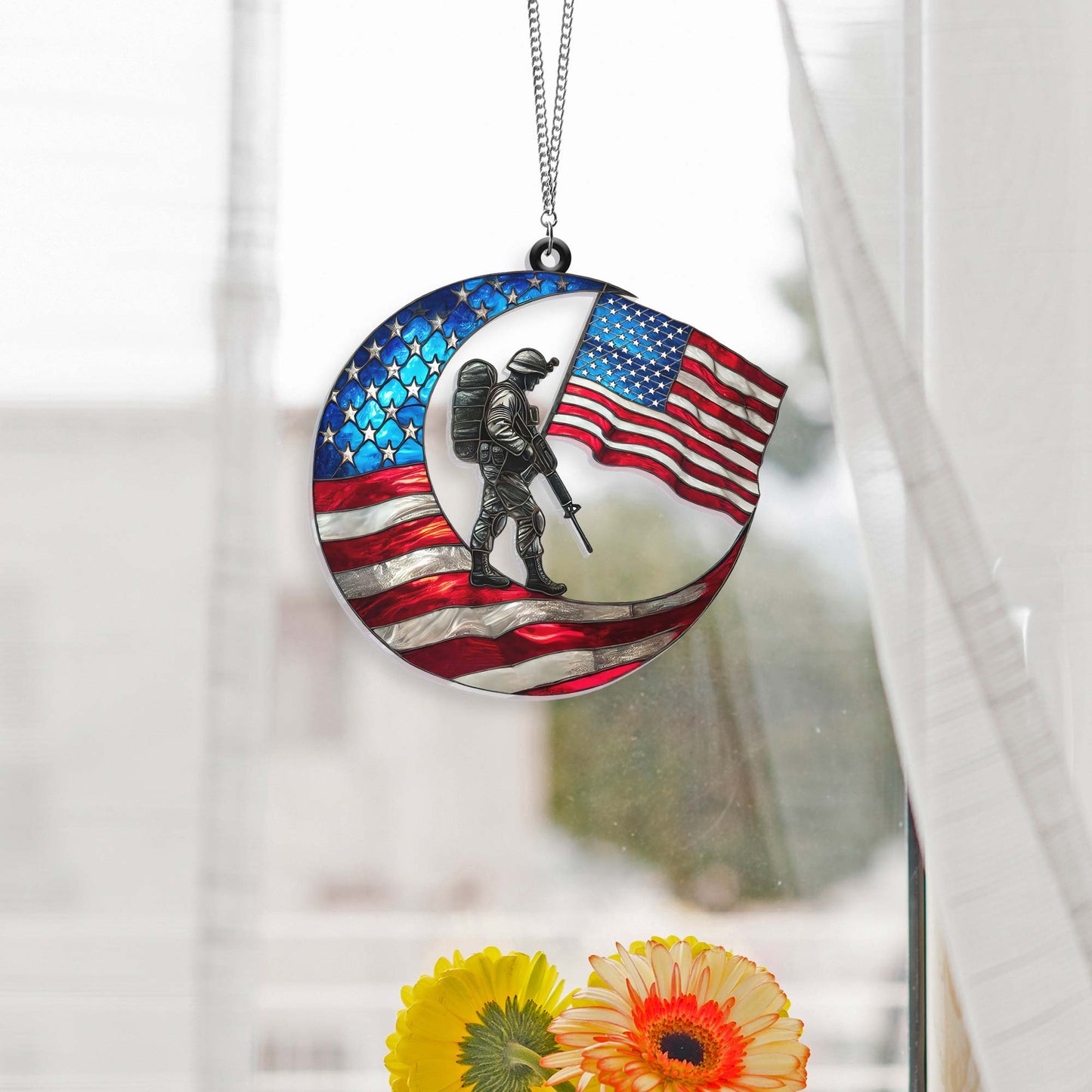 Veterans Day American Soldier Crescent Moon Suncatcher Acrylic Hanging TQN3861AS