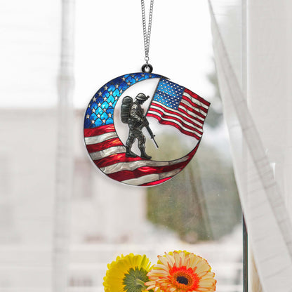 Veterans Day American Soldier Crescent Moon Suncatcher Acrylic Hanging TQN3861AS