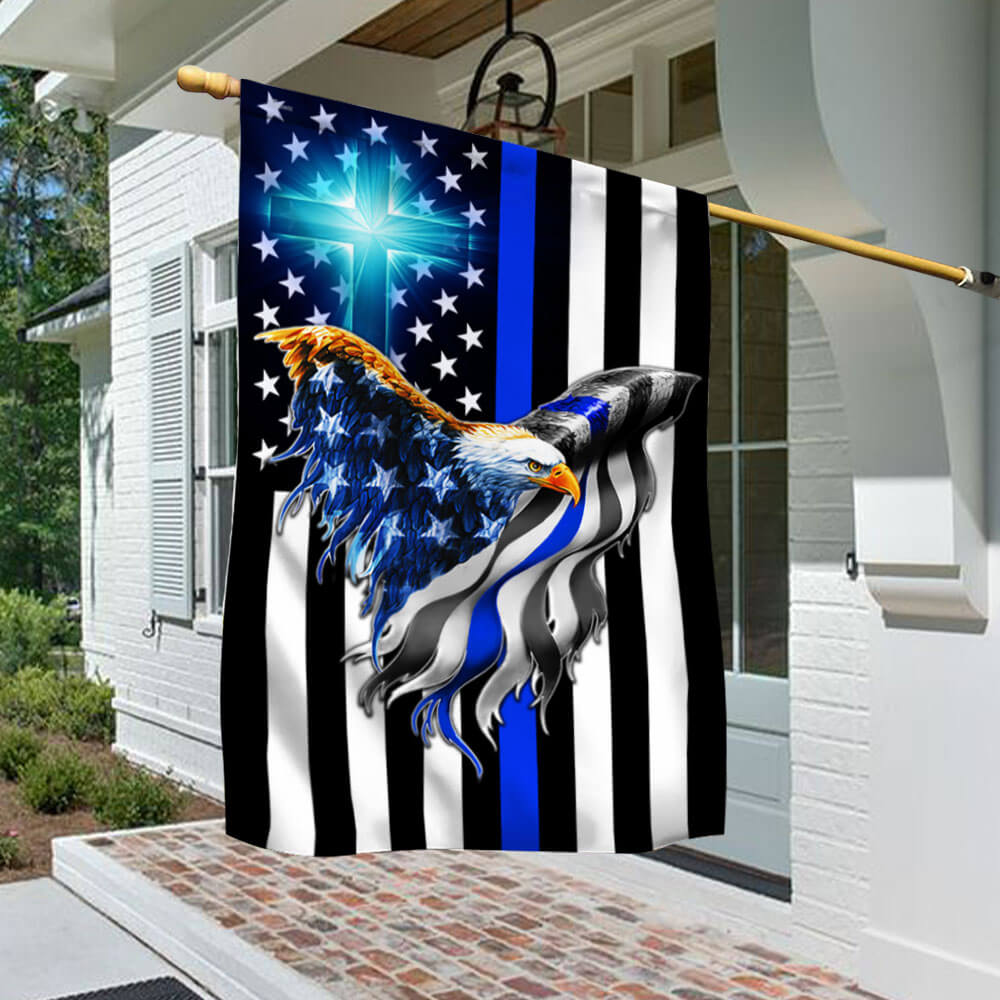 The Thin Blue Line. Police. Law Enforcement American Eagle Flag THB3482Fv1