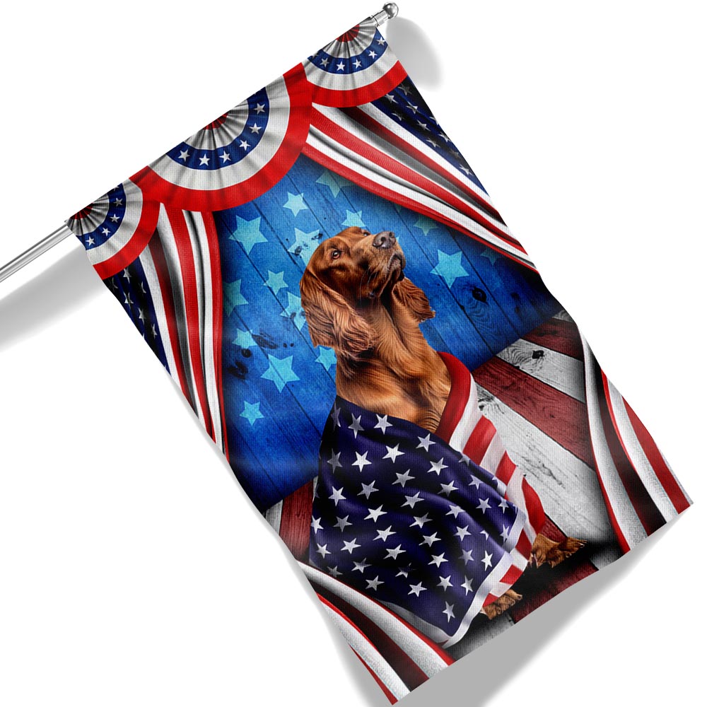 Flagwix American Flag - Happy 4th Of july. Irish Setter Patriotic Dog, American Flag Wrapped in Glory TPT898Fv7