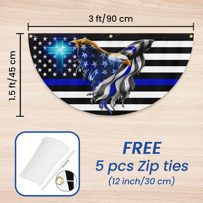 Flagwix American Flag - The Thin Blue Line. Police. Law Enforcement American Eagle Non-Pleated Fan Flag TPT1631FL