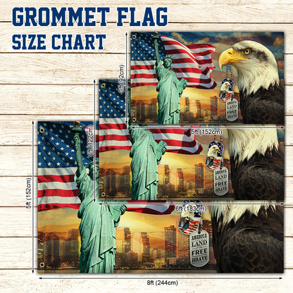 American Pride Eagle Flag Land Of The Free Because Of The Brave Statue Of Liberty Grommet Flag MLN239GF