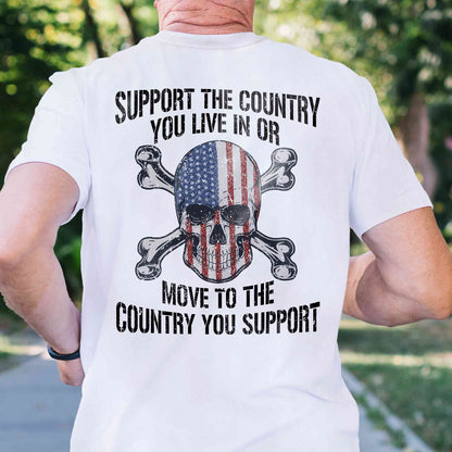 4th of july Gifts, Skull USA Flag, Support The Country You Live In T-Shirt VTM95DNV
