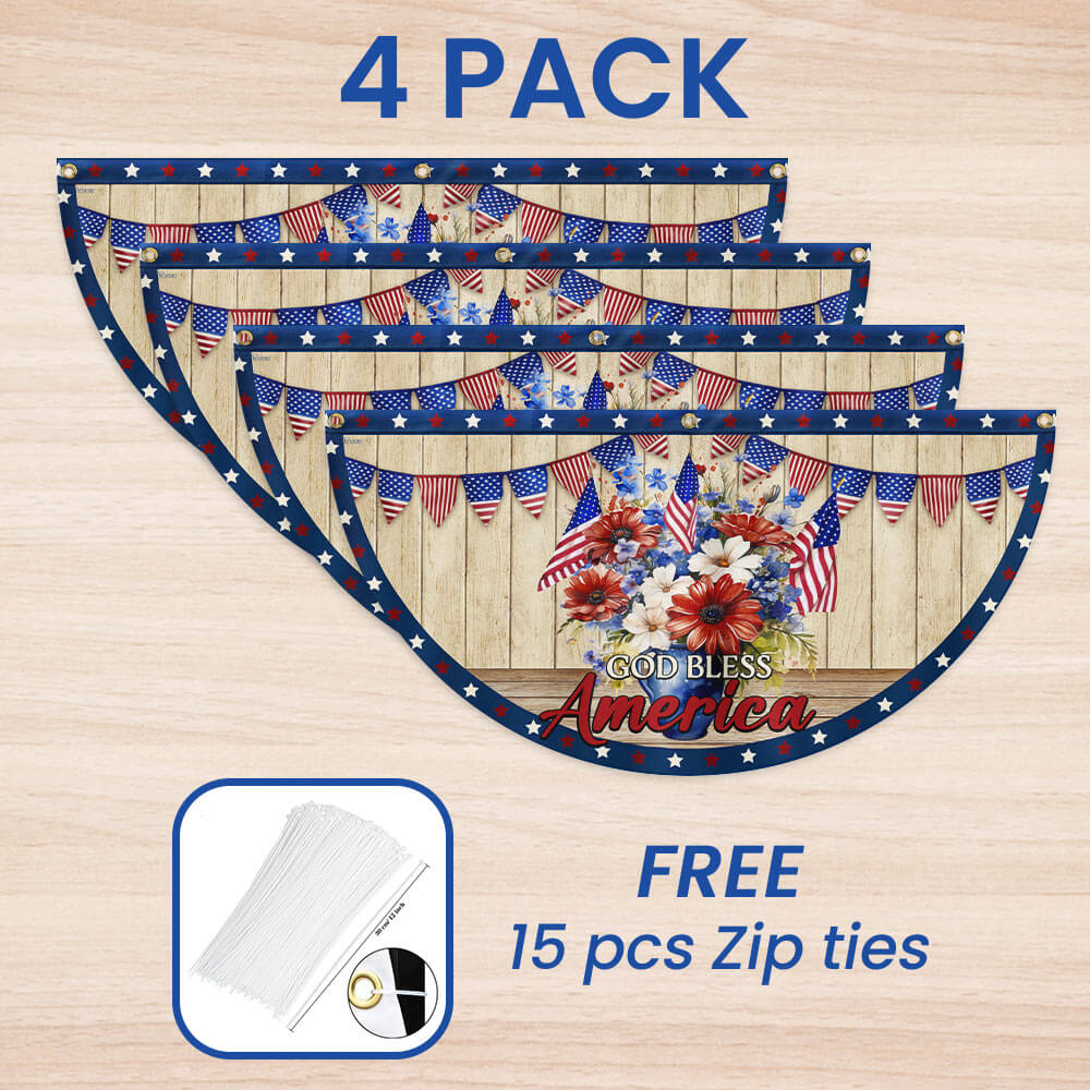 Flagwix American Flag - Patriotic Flowers Vase 4th of july God Bless America Non-Pleated Fan Flag MLN3001FL