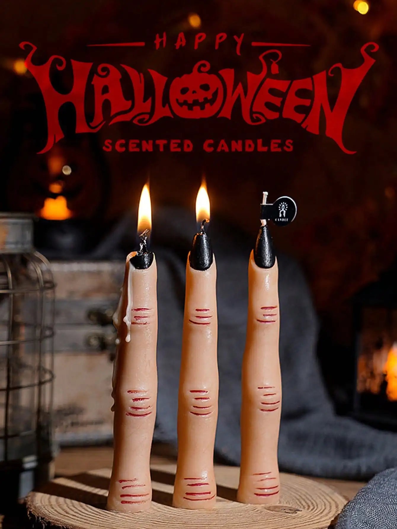 Halloween Long Stem Aromatherapy Candle – Creative Finger, Pumpkin & Skull Assembly Design