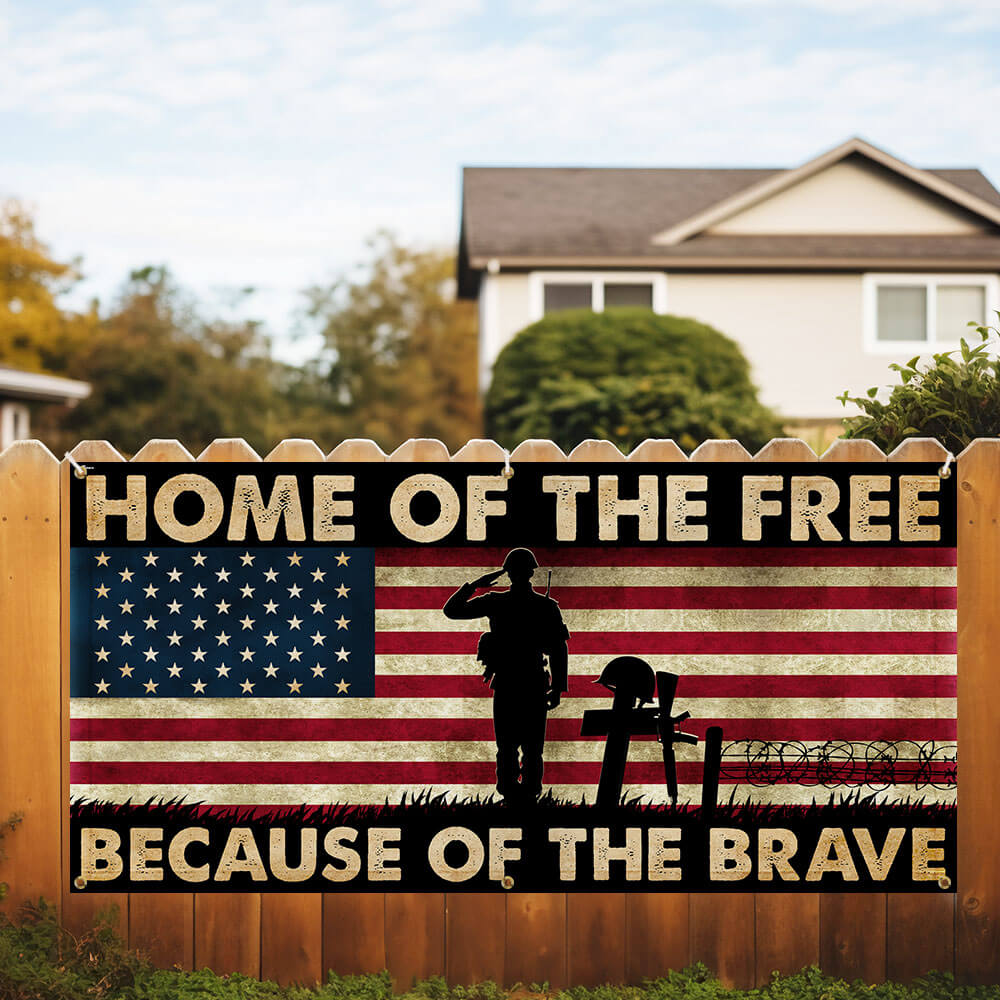 Memorial Day Veterans Home Of The Free Because Of The Brave Fence Banner TQN2717FB