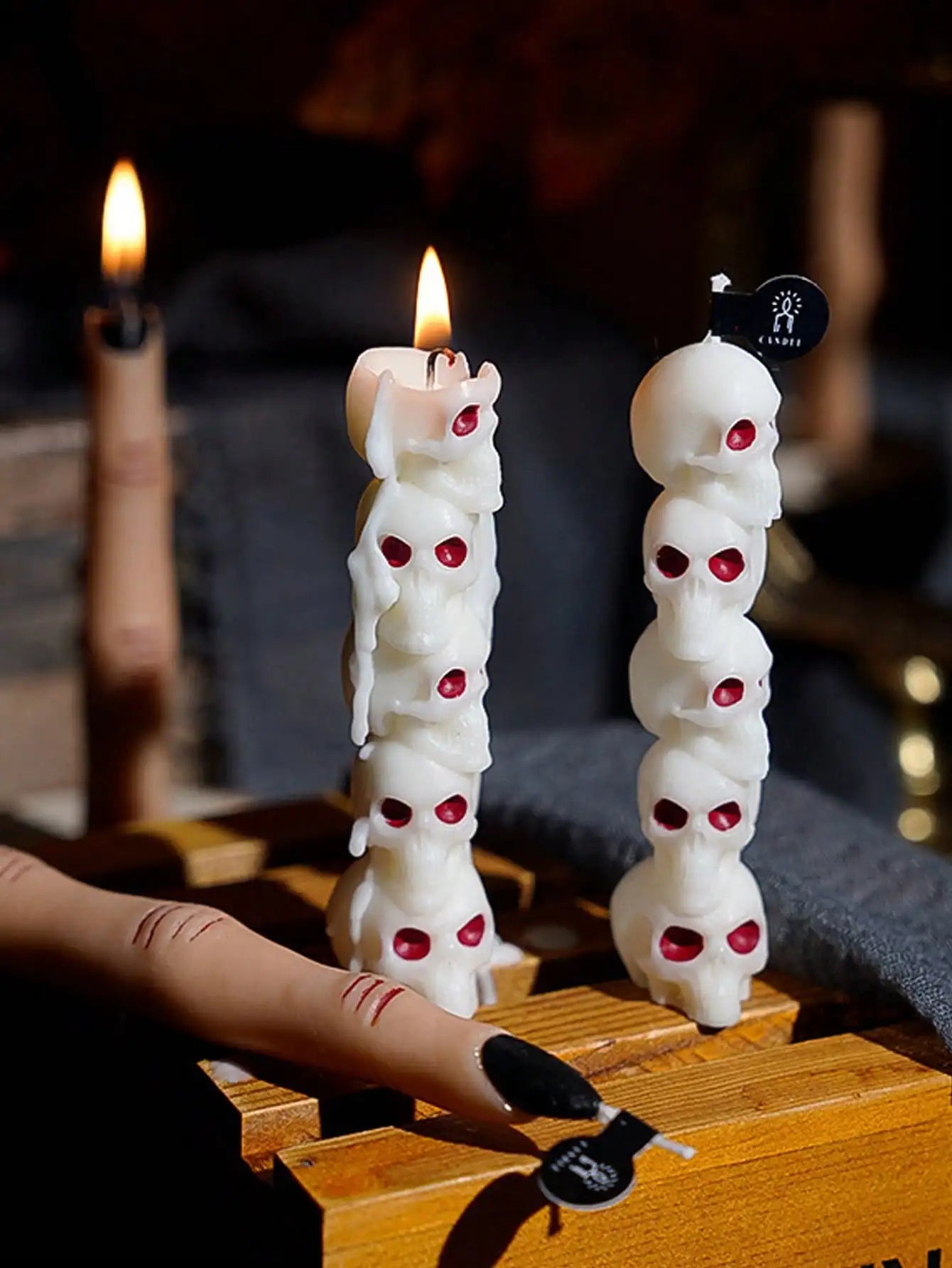 Halloween Long Stem Aromatherapy Candle – Creative Finger, Pumpkin & Skull Assembly Design