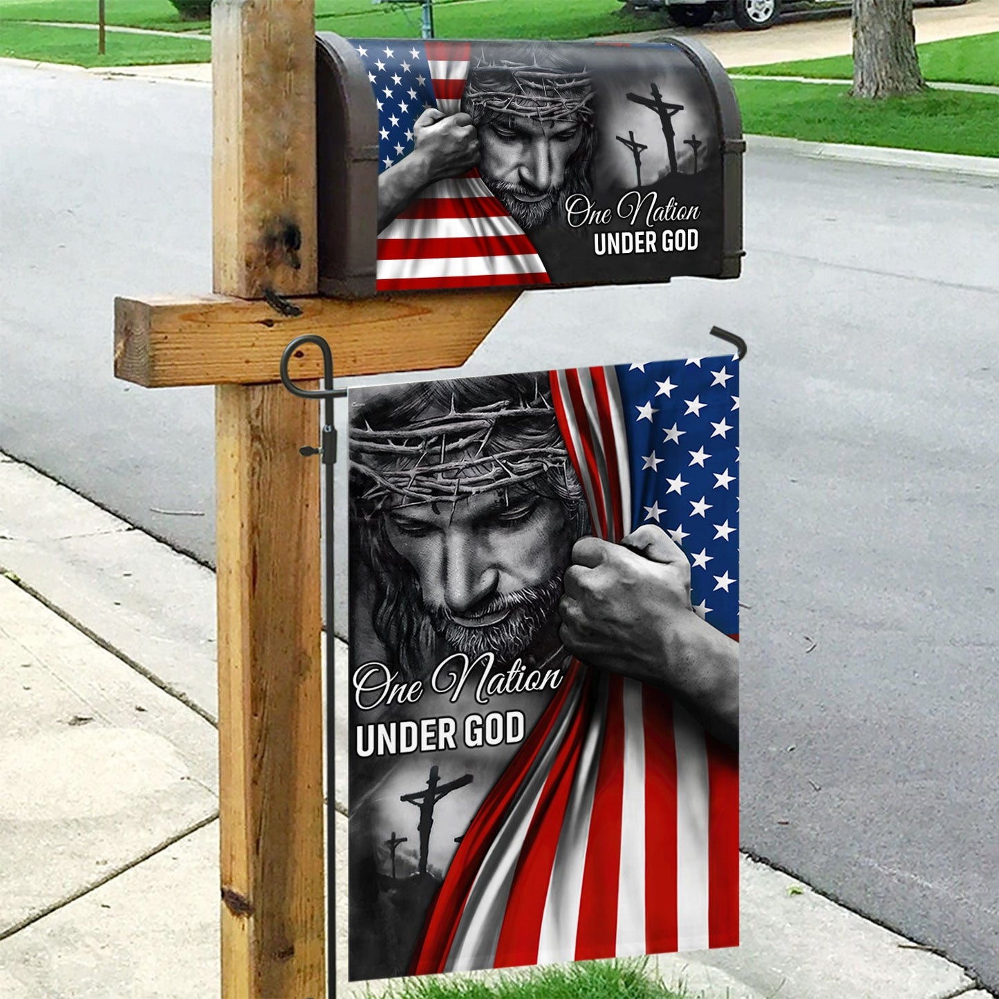 One Nation Under God Jesus Garden Flag &amp; Mailbox Cover TRL06Fv5MF