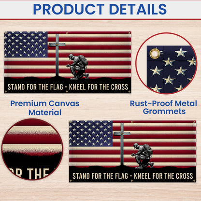 Memorial Day Veteran Kneeling Christ Cross American Fence Banner MLN2609FB