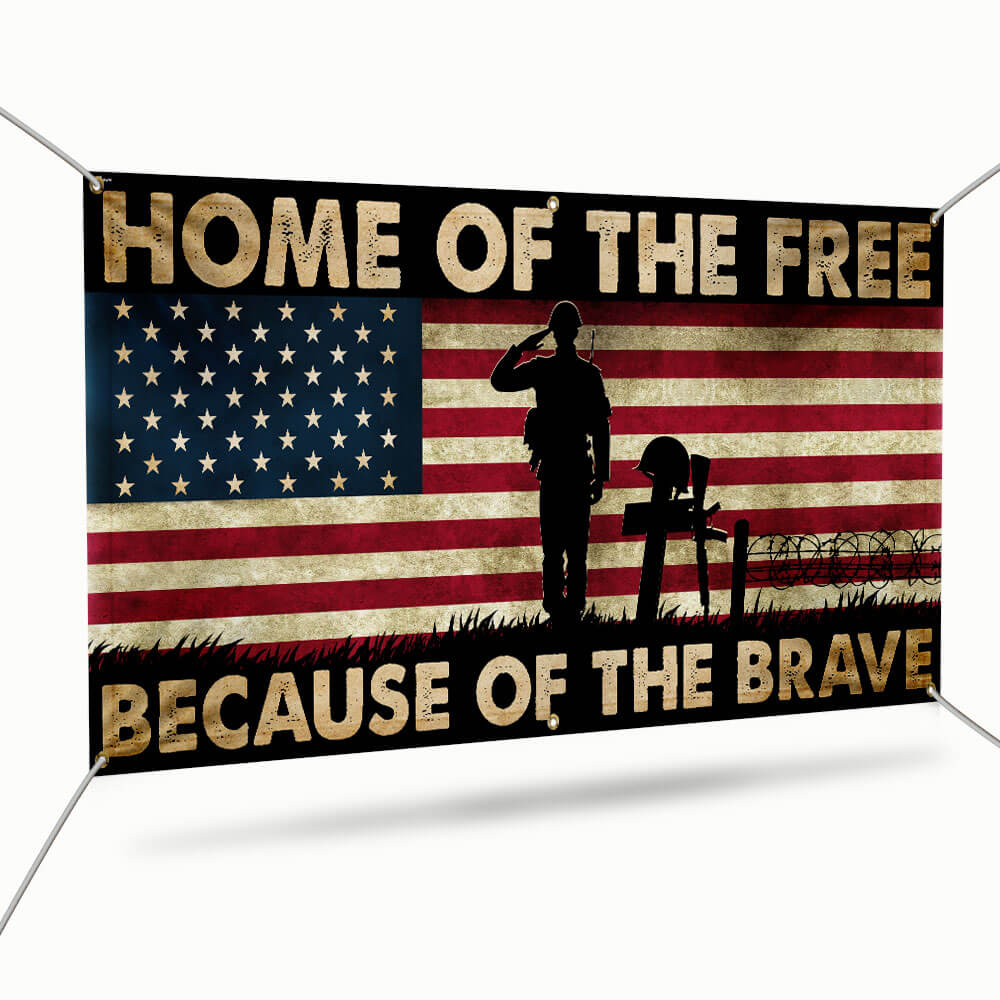 Memorial Day Veterans Home Of The Free Because Of The Brave Fence Banner TQN2717FB