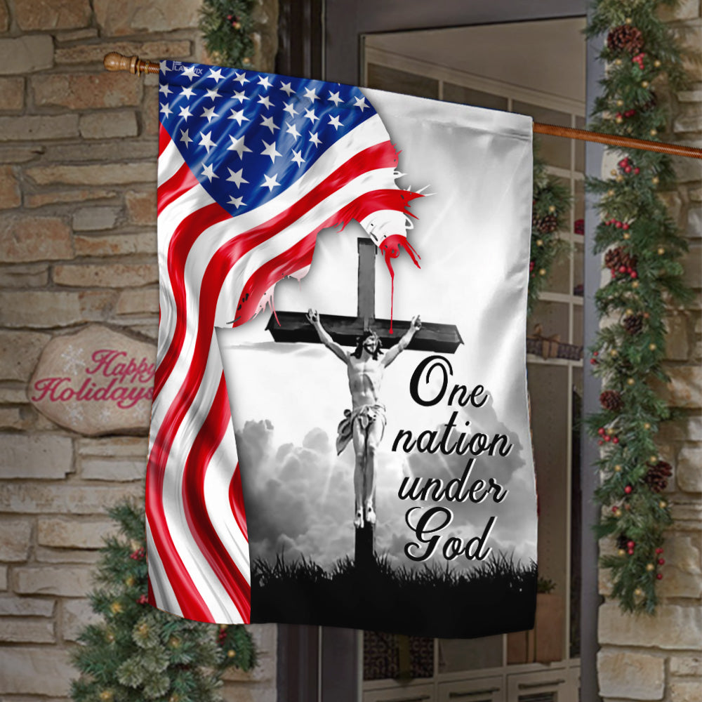 One Nation Under God. Jesus Christian Cross American Flag