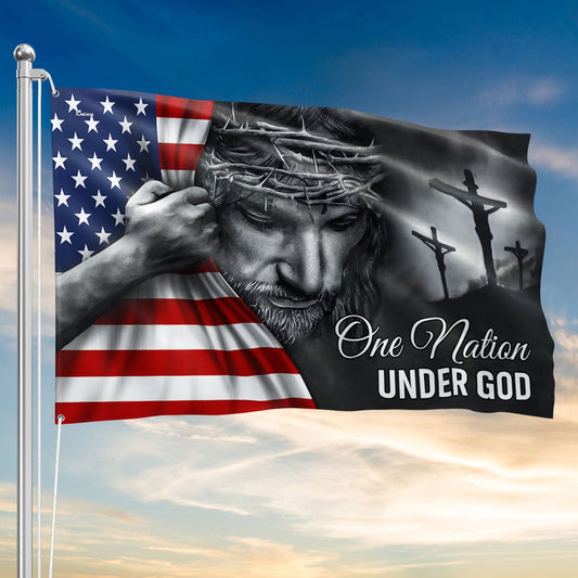 One Nation Under God Jesus Flag - Patriotic Grommet Flag Gift for Faithful Hearts & Home Decor TRL06GFv5