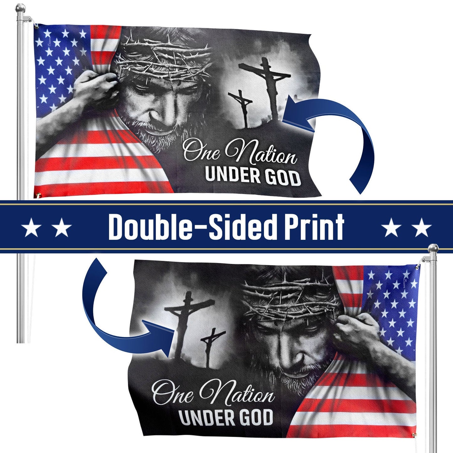 One Nation Under God Jesus Flag - Patriotic Grommet Flag Gift for Faithful Hearts & Home Decor TRL06GFv5