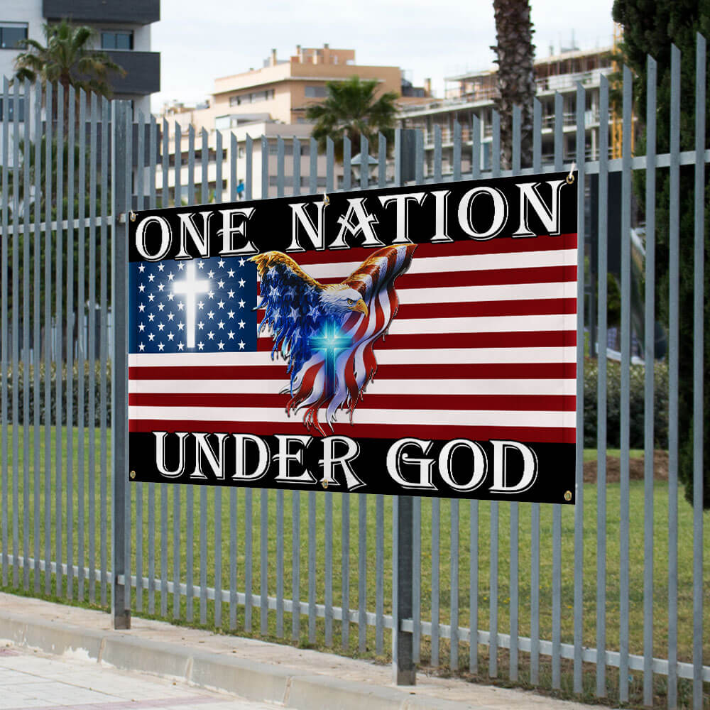 One Nation Under God American Eagle Patriot Fence Banner TPT1649FB