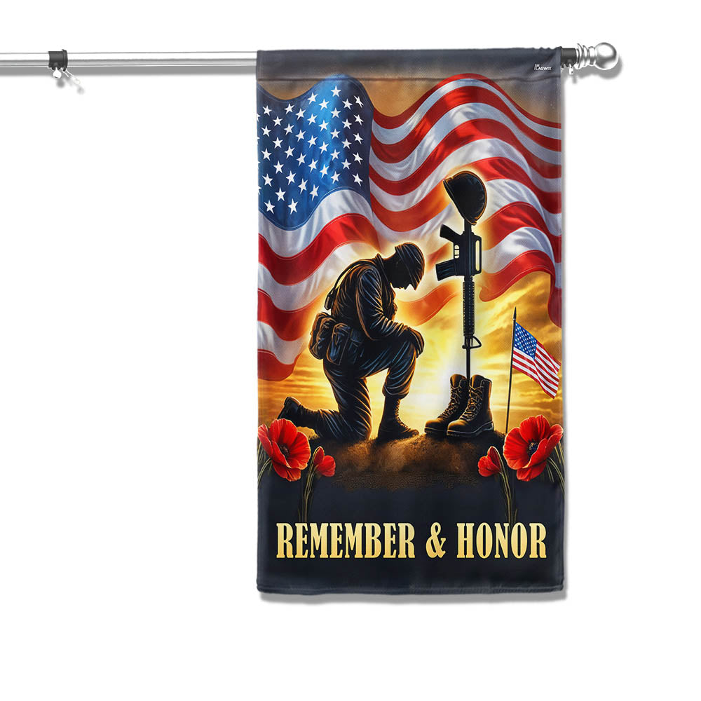 Memorial Day Remember & Honor Kneeling Solider American Flag MLN5324TTH