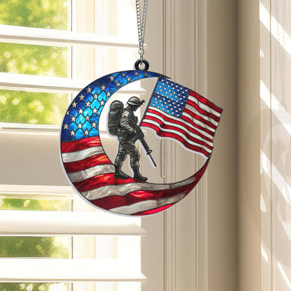 Veterans Day American Soldier Crescent Moon Suncatcher Acrylic Hanging TQN3861AS