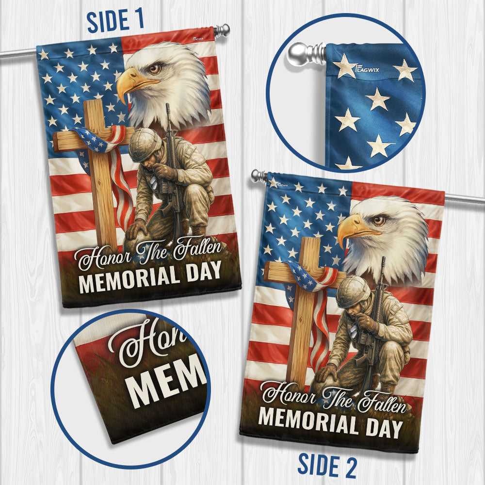 Memorial Day Honor The Fallen Kneeling American Soldier Cross Veteran Flag MLN5595TTH