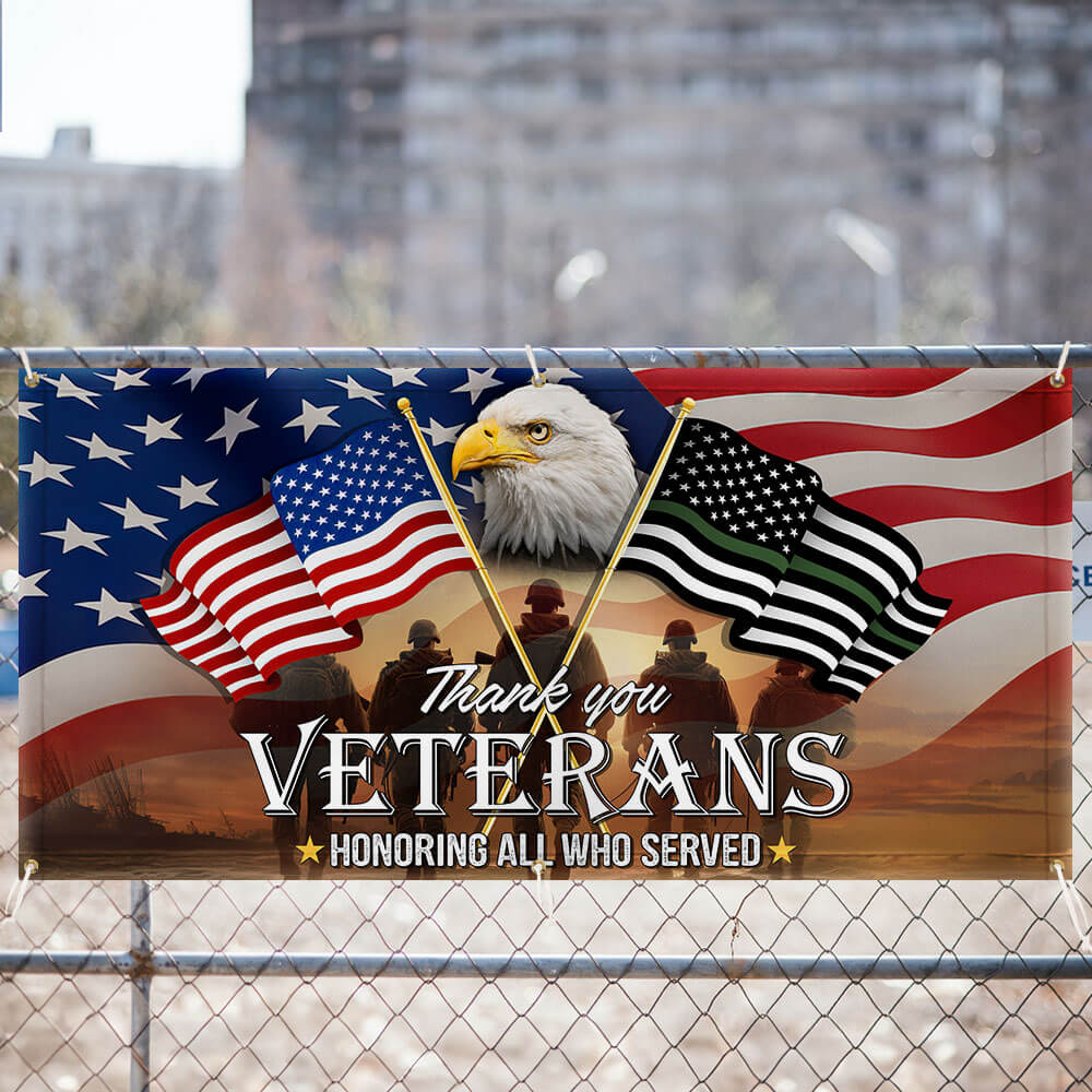 Veterans Day Thank You Veterans, American Eagle Memorial Veteran Fence Banner TPT1643FB