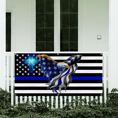 The Thin Blue Line. Police. Law Enforcement American Eagle Fence Banner TPT1631FB