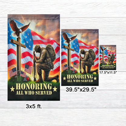 Veterans Day Honoring All Who Served Kneeling Soldier Veteran American Flag MLN4043F