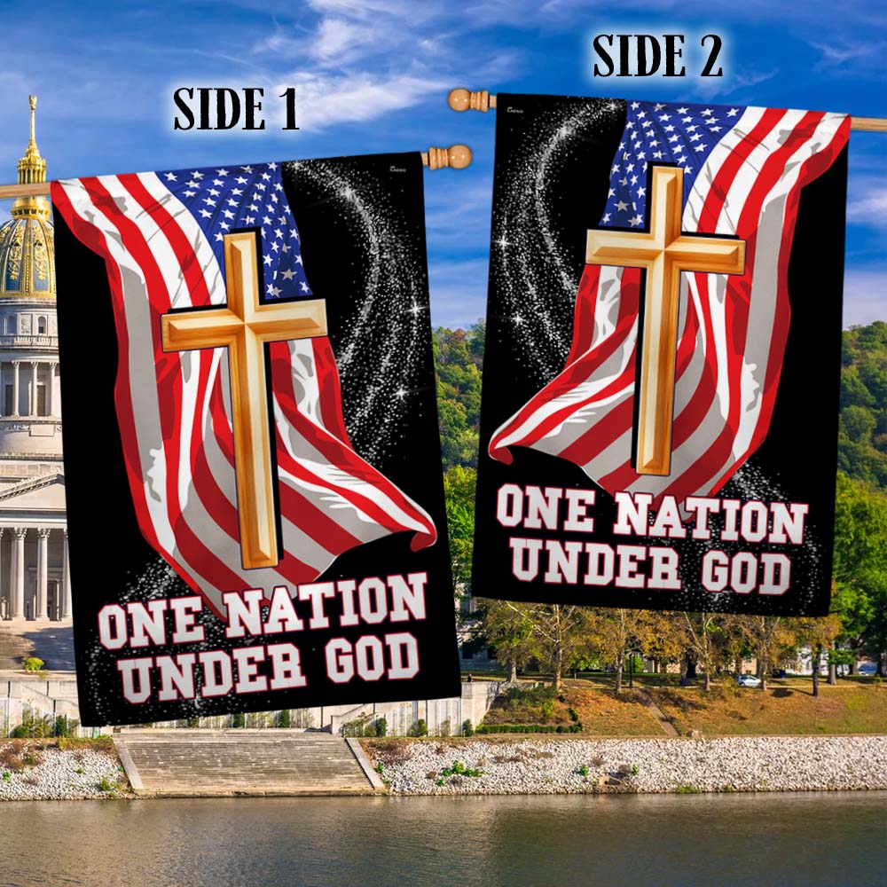One Nation Under God Christian Cross American Flag MLN1515F