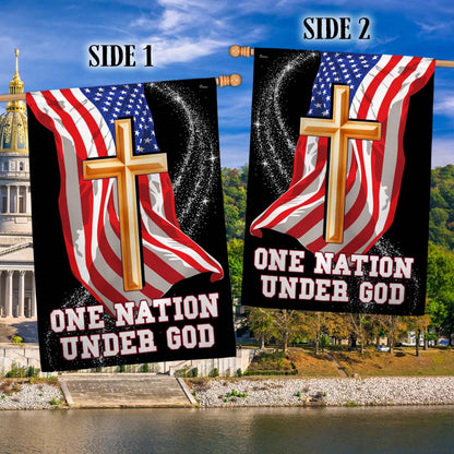 One Nation Under God Christian Cross American Flag MLN1515F