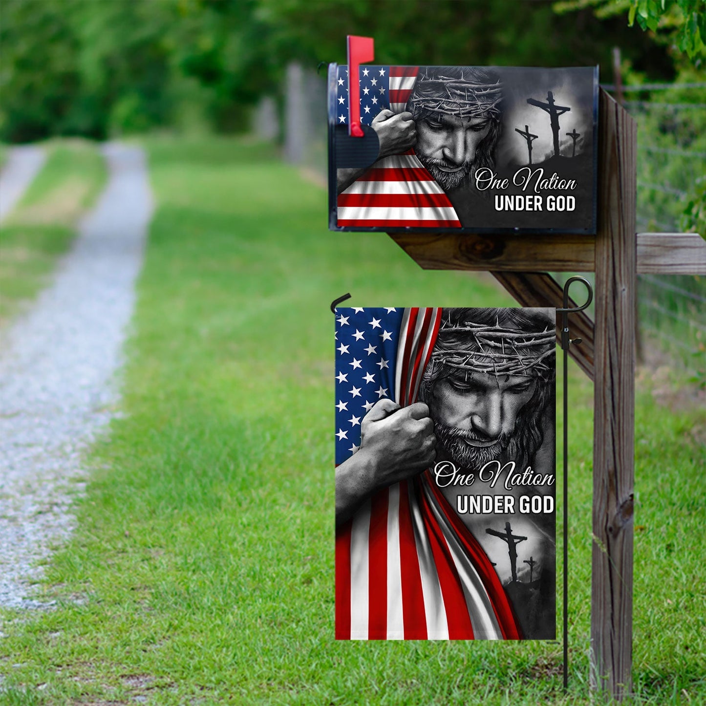 One Nation Under God Jesus Garden Flag &amp; Mailbox Cover TRL06Fv5MF