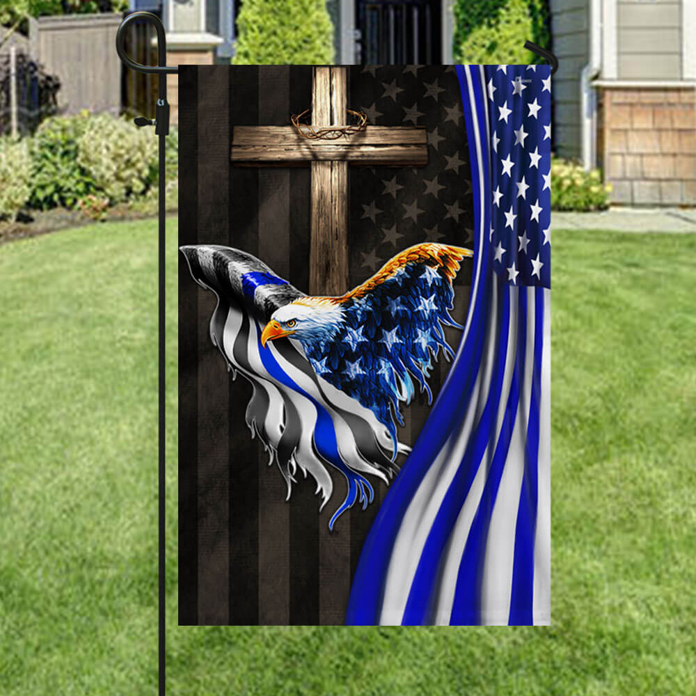 The Thin Blue Line American Eagle Christian Cross Flag THB3698F