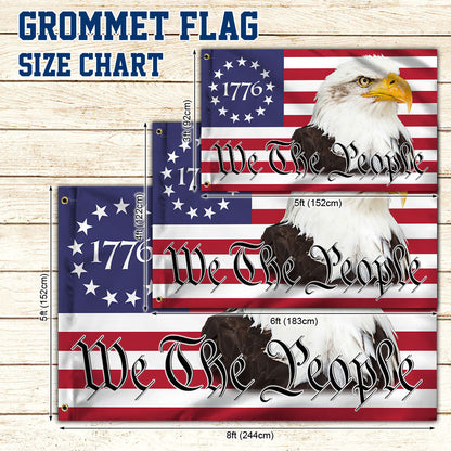 Betsy Ross We The People Eagle American Patriot Grommet Flag TQN27GF