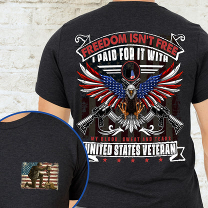 Veteran Freedom Isn't Free I Paid For It With My Blood, Sweat and Tears T-Shirt MLN3142TS