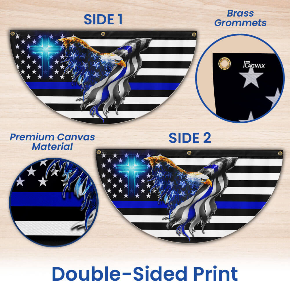 Flagwix American Flag - The Thin Blue Line. Police. Law Enforcement American Eagle Non-Pleated Fan Flag TPT1631FL