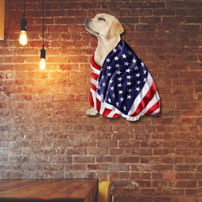 Yellow Labrador Retriever Metal Sign Dog Wrapped In Glory American Patriot BNL592MS