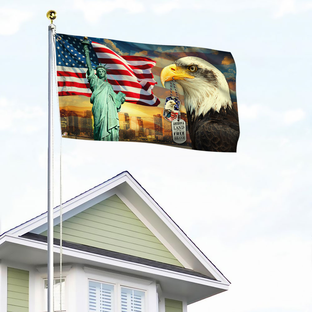American Pride Eagle Flag Land Of The Free Because Of The Brave Statue Of Liberty Grommet Flag MLN239GF