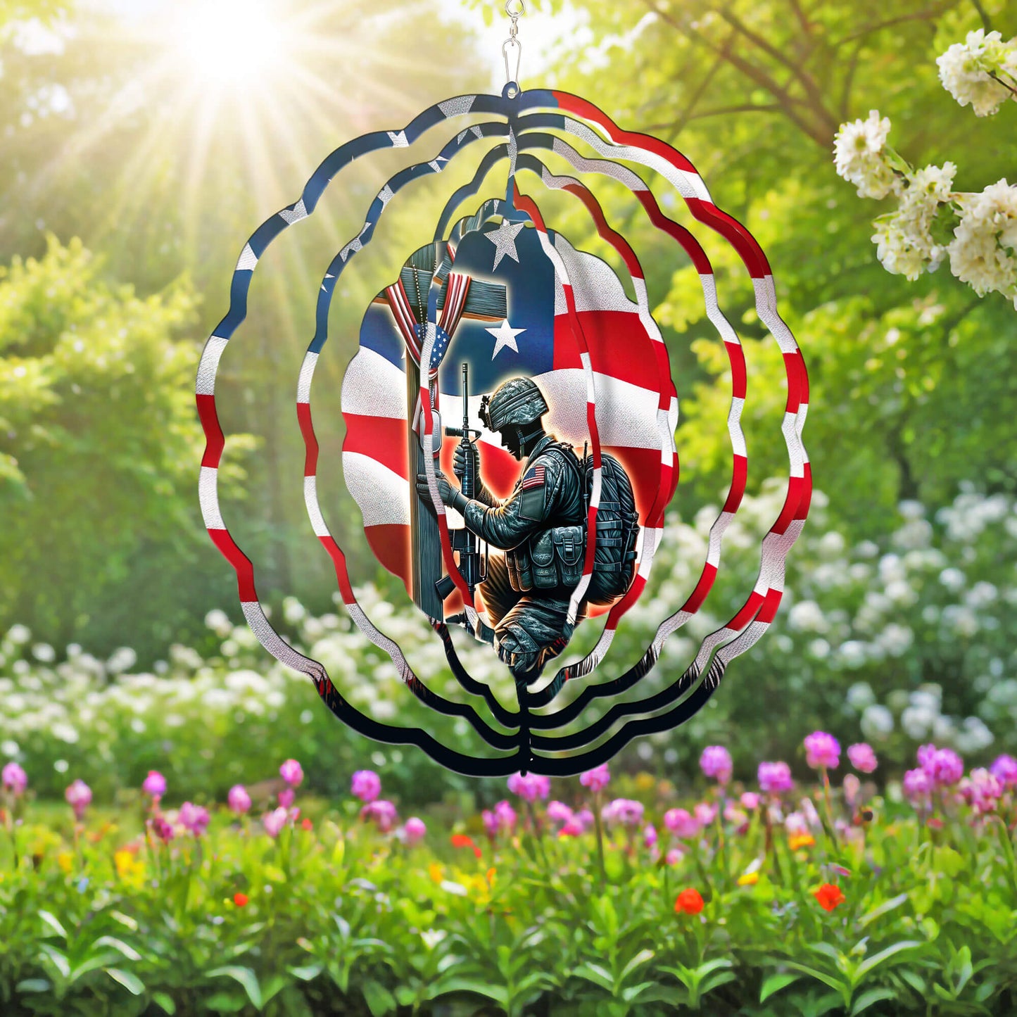 Stand For The Flag, Veteran Christian Cross Memorial Wind Spinner TPT1608WS