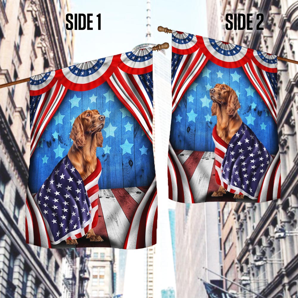 Flagwix American Flag - Happy 4th Of july. Irish Setter Patriotic Dog, American Flag Wrapped in Glory TPT898Fv7