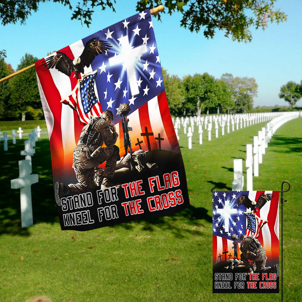 Memorial Day Veteran Stand For The Flag Kneel For The Cross Flag MLN1176F