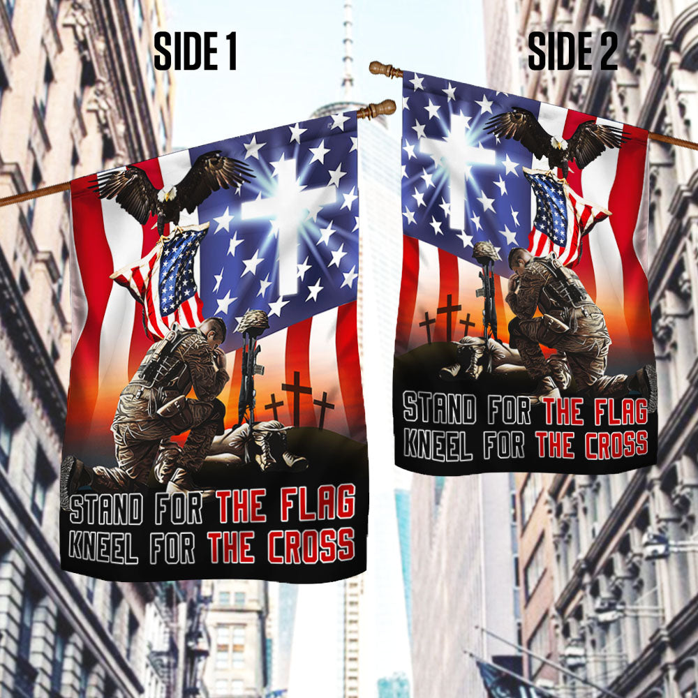 Memorial Day Veteran Stand For The Flag Kneel For The Cross Flag MLN1176F