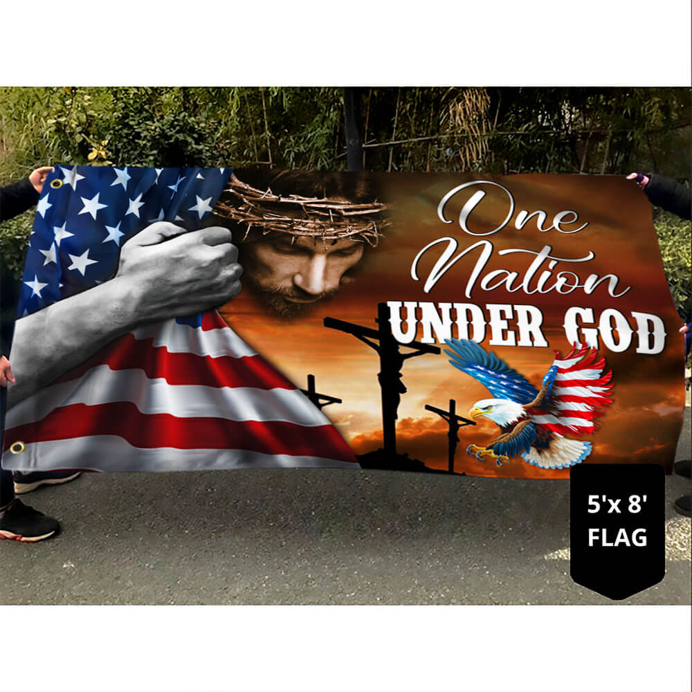 Flagwix American Flag - One Nation Under God, Jesus Christian American Eagle Grommet Flag TPT846GF