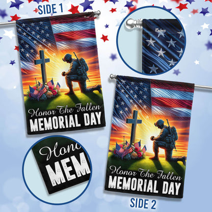 FLAGWIX Veteran Memorial Day Honor The Fallen American Soldier Kneeling The Cross Flag MLN2739F