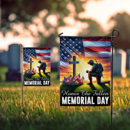 FLAGWIX Veteran Memorial Day Honor The Fallen American Soldier Kneeling The Cross Flag MLN2739F