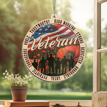 Veterans Memorial Poppy Patriotic American Veteran 2 Layered Hanging Suncatcher TPT2210WH