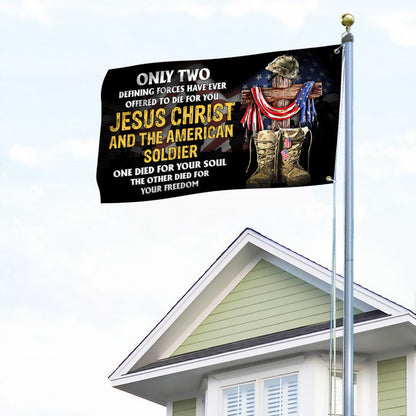U.S. Veteran Day Grommet Flag Jesus Christ And The American Soldier TQN1013GF