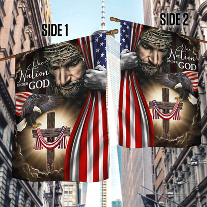 One Nation Under God. Christian Cross American Flag THB3614F