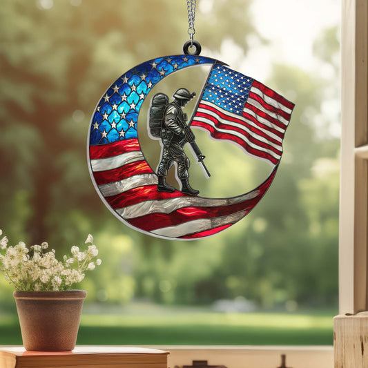 Veterans Day American Soldier Crescent Moon Suncatcher Acrylic Hanging TQN3861AS