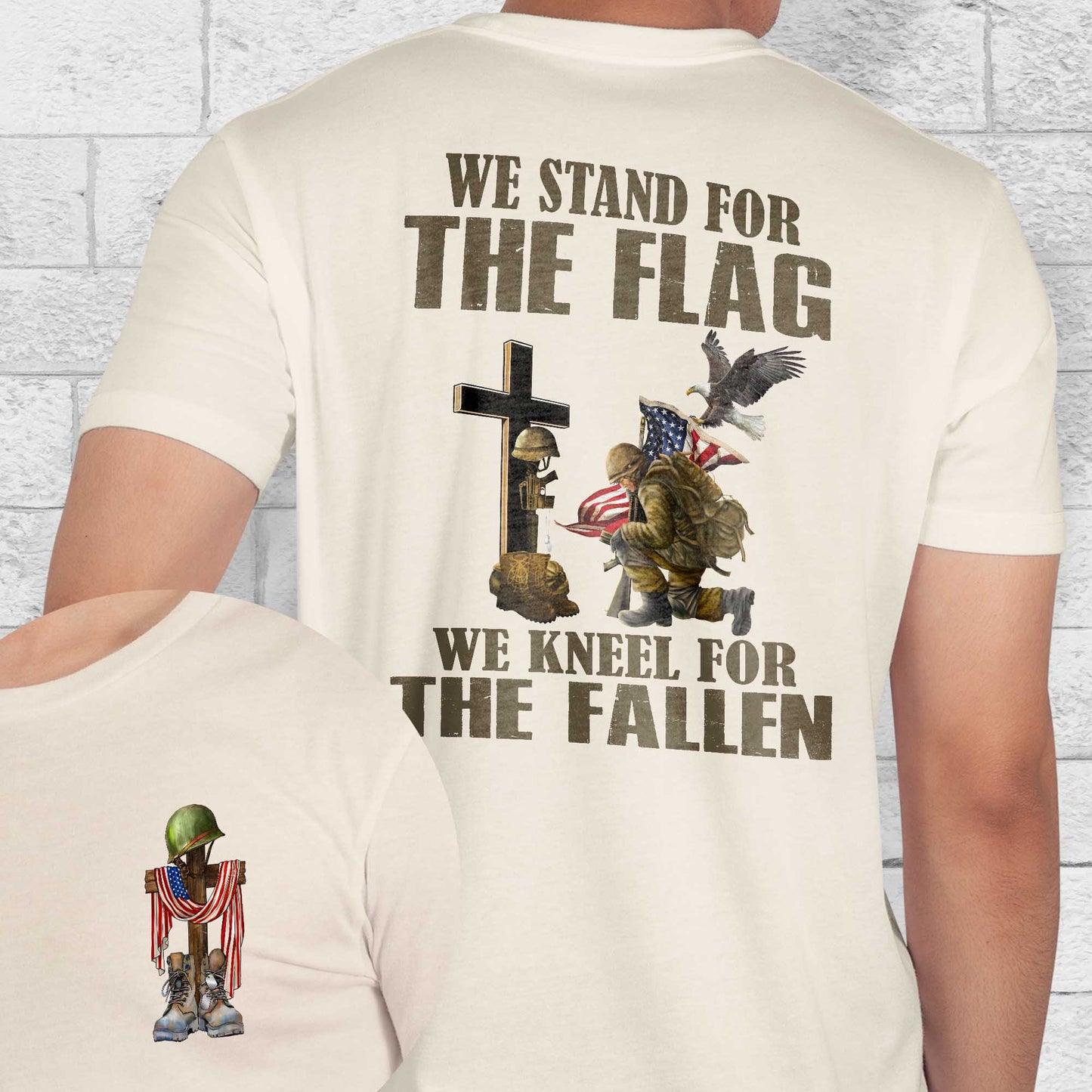Veteran Kneeling Christ Cross We Stand For The Flag We Kneel For The Fallen Veteran T-Shirt MLN3115TS