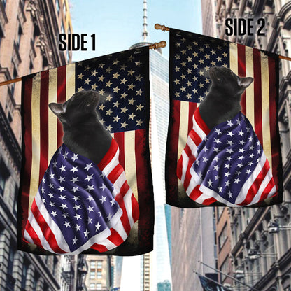 Black Cat American Patriot Flag Wrapped in Glory