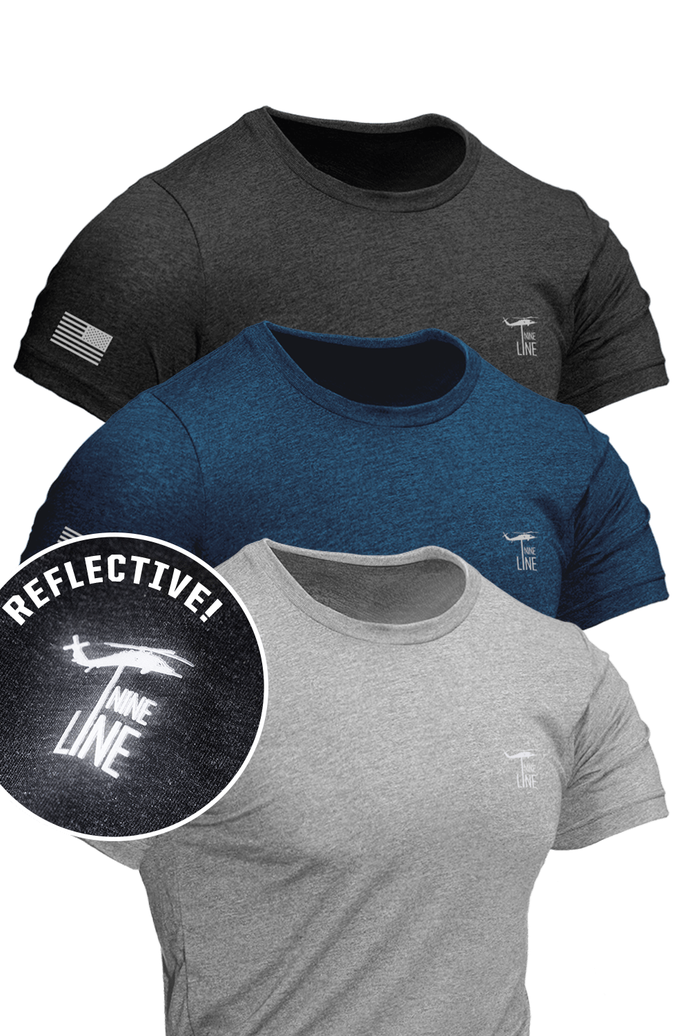 Reflective Dropline Logo - Athletic T-Shirt 3-Pack