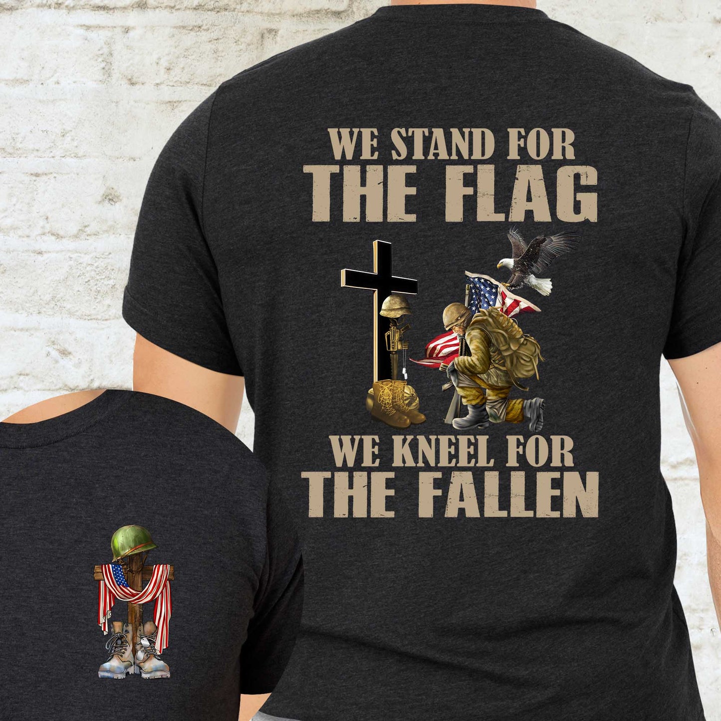 Veteran Kneeling Christ Cross We Stand For The Flag We Kneel For The Fallen Veteran T-Shirt MLN3115TS