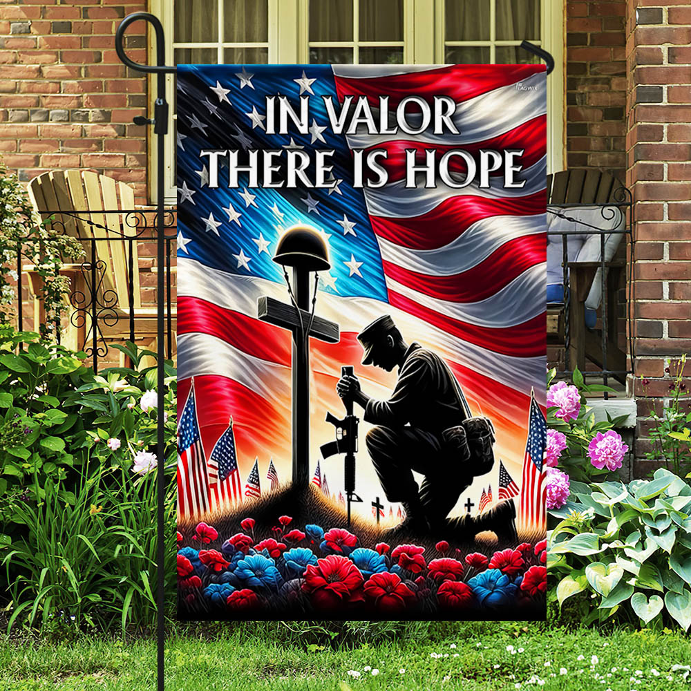 FLAGWIX  Veteran Memorial Day Kneeling Solder Cross In Valor There Is Hope Flag MLN2606F